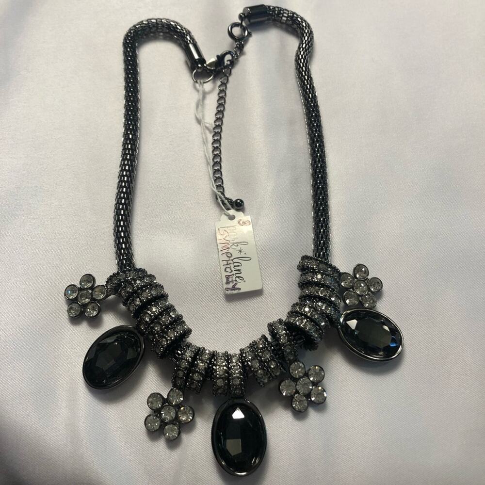 Park Lane Symphony Necklace Hematite Tone Gray White Accents Signed New With Tag